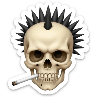 spikey black mohawk hair on a sharp looking skull smoking a fat blunt sticker