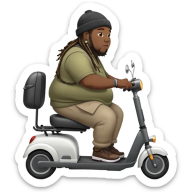 fat black man with dreads and a beanie on mobility scooter sticker