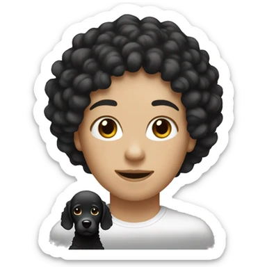 Can you make an emoji of a white woman with dark hair, a light black man and a cream poodle sticker
