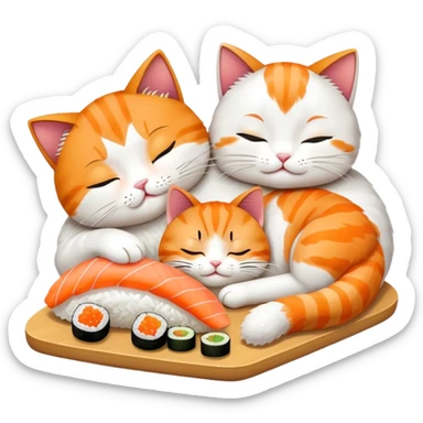 two cats sleeping eating sushi sticker
