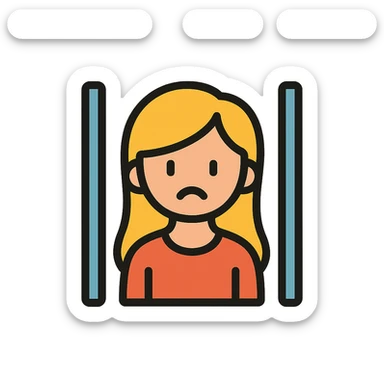 golden girl with long hair stuck behind jail bars, color outline icon sticker