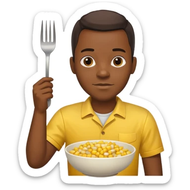 BLACK MAN WITH YELLOW SHIRT, HOLDING AN FORK AND A COOK CORN BOWL sticker