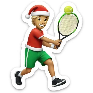 Tennis player playing tennis wearing Santa hat Caucasian sticker