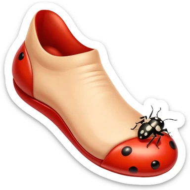 showing a cartoon human foot stepping on a small bug (like a ladybug), slightly squished but cartoonish, no violence, playful Apple emoji style sticker