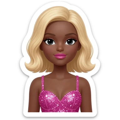 bimbo, black doll eyes, Big lips barbie, dark brown skin with blonde hair, bimbocore outfit sticker