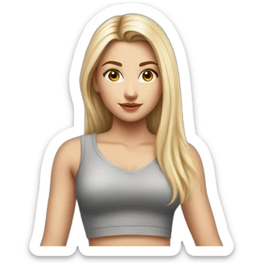 hyperrealist caucasian girl, long straight blonde hair, v-neck laced crop tanktop, grey tight mini skirt sticker