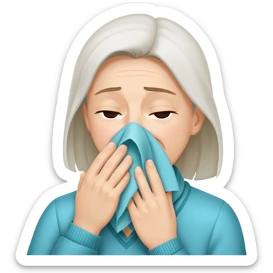 person sneezing into a handkerchief, simple and expressive, cheerful sticker