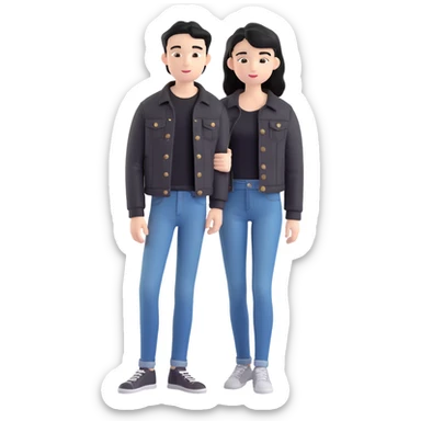 3D emoji Microsoft style, young man with black hair, wearing black t-shirt and black denim jacket, based on photo reference sticker