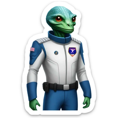 Reptilian Alien man general blue uniform usa space force, full body,  sticker
