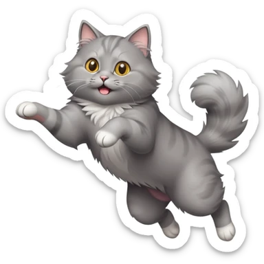 jumping grey cat  sticker