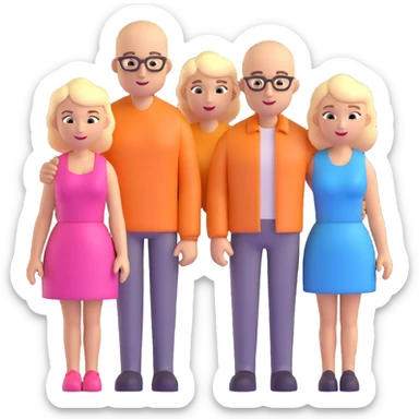 a caucasian family with a bald man, a blonde woman, two blonde girls and one blonde boy, 3d emoji style sticker