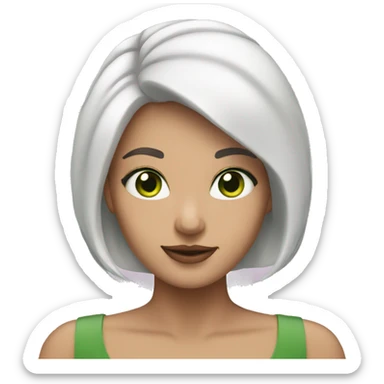 woman with white hair with pink tips.  She has green eyes. sticker