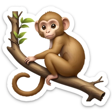 cinematic-cute Macaques-realistic-full-body-sitting-emoji,-slim-agile-frame-poised-on-a-branch,-long-tail-curled-slightly,-head-tilted-dramatically,-warm-brown-fur-soft-and-fluffy,-bright-playful-eyes-exuding-mischief,-simplified-yet-realistic-focused-features,-highly-detailed,-glowing-with-an-almost-sarcastic-glow sticker