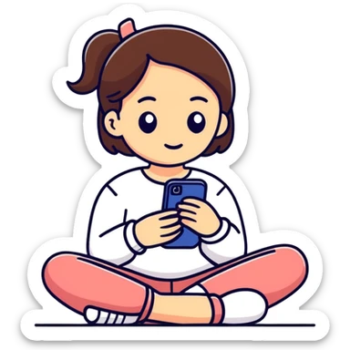 A cartoon-style sticker of a girl sitting in a phone with the text "Доделаем завтра." Use the provided photo as a reference for the character. Add a white outline to the sticker. Style the text to match the cartoon style. sticker