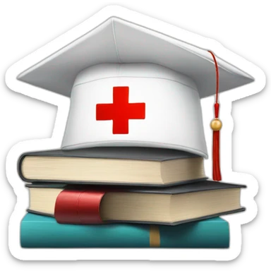 White Student cap with red medical cross On a stack of books sticker