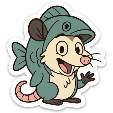 cute cartoon possum dressed up like a fish sticker