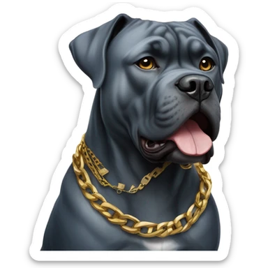 A blue-colored Cane Corso wearing a gold chain and medallion with money bags. sticker