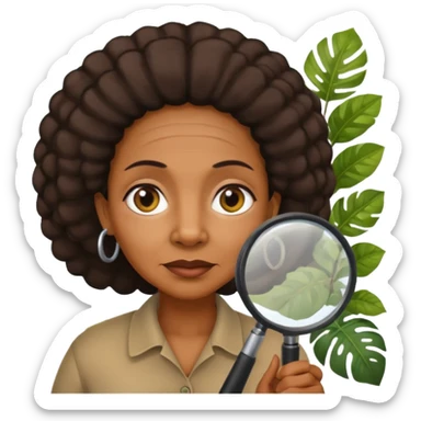 an old black woman with jungle and magnifying glass sticker