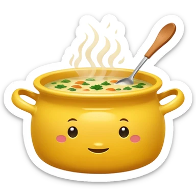yellow pot with soup sticker