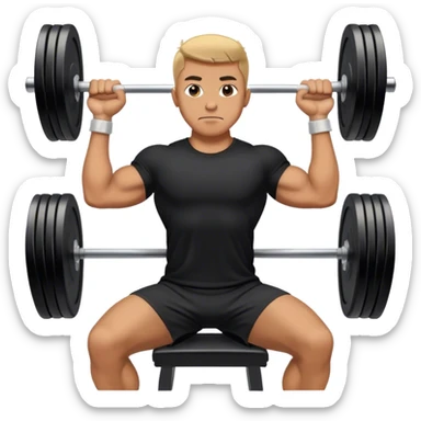 a man in a black T-shirt wants to bench press from chest sticker