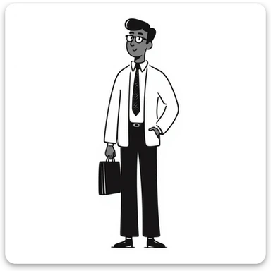 A dark-skinned man in a suit with glasses, full-length sticker