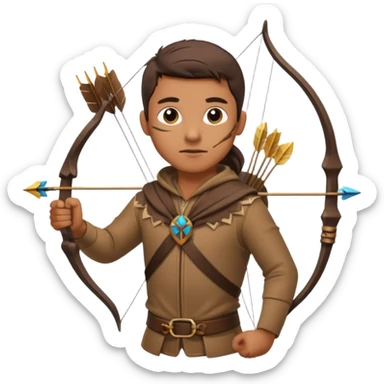 The classic hunter image with a bow and arrow on his back, dressed in brown with some animal made decorations sticker