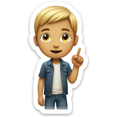 young boy raising his finger to talk sticker