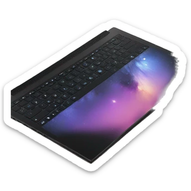 black laptop front with galaxy wallpaper sticker