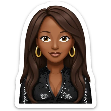 Yolanda Adams with long dark brown hair, black sequin outfit  sticker
