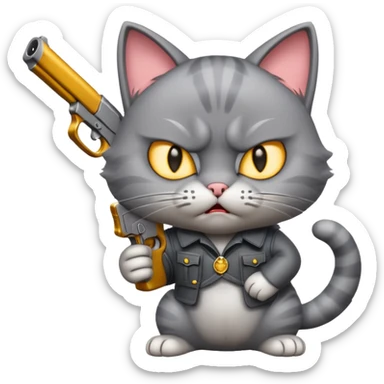 Cat with a fake gun pointing at you and angry  sticker