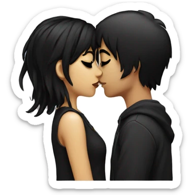 Black haired emo couple kissing  sticker