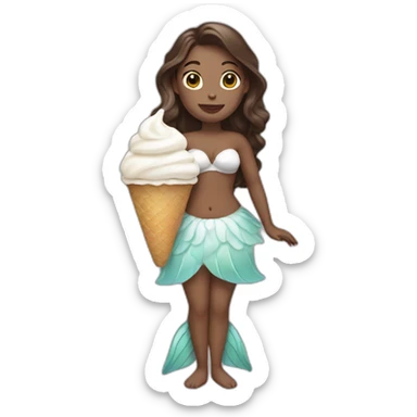 full body white mermaid with brunette hair eating ice cream sticker