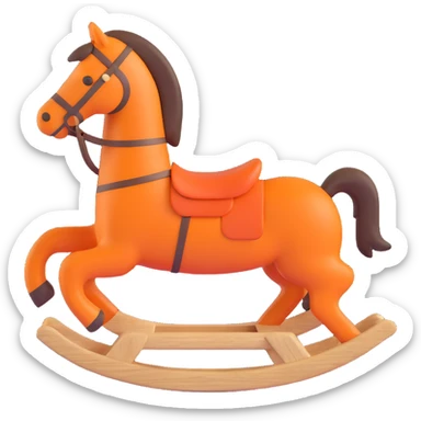rocking horse, 3D, simple silhouette, natural wood texture, small Hermès orange accent, minimal design, no text sticker