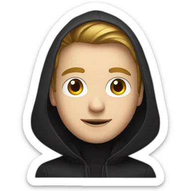 Young white developer with a black hood behind his laptop sticker