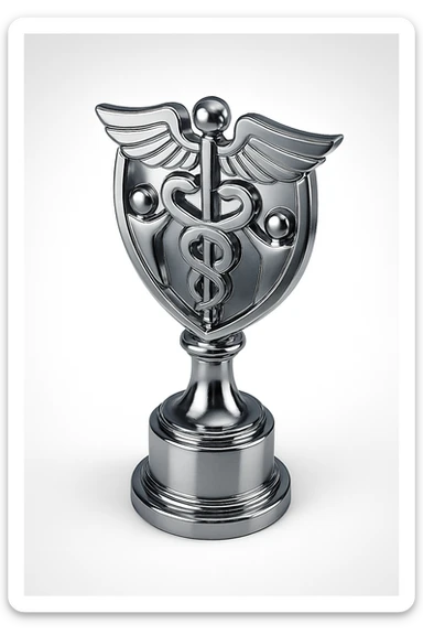 a shining trophy with a staff symbol, representing excellence and teamwork, in chrome style sticker