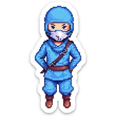 masked ninja, pixel art style, blue outfit sticker