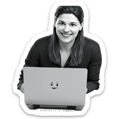 smiling boy with laptop grayscale sticker