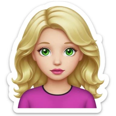 Girl with light blonde way hair in a middle part with green eyes and pink lips sticker