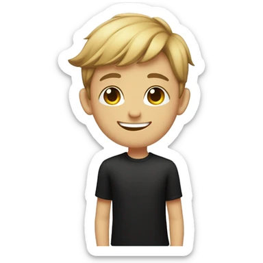 smiling boy in black shirt that says “im not gay but my boyfriend is” sticker