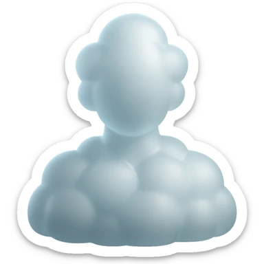 person made of white convex clouds, shoulder up, front view, matte glass style sticker