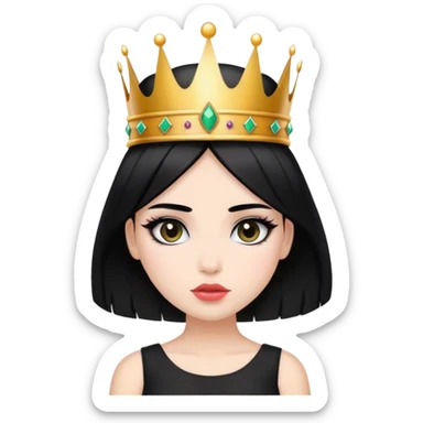 girl black hair black dress with crown on head makeup sticker