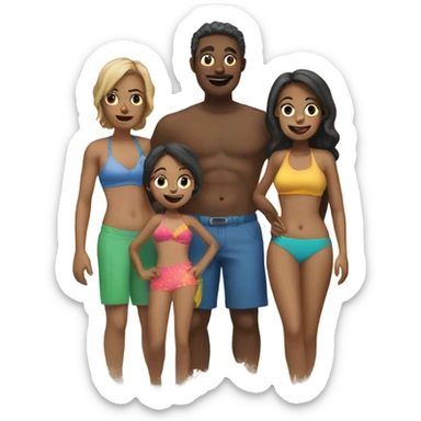 family of five at a beach  sticker
