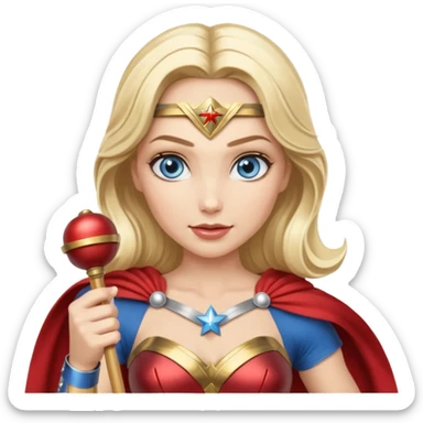 Blonde blue eyes Wonder Woman holding bell and baton sticker