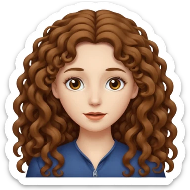 pale woman with brown very very long curly hair, middle part sticker