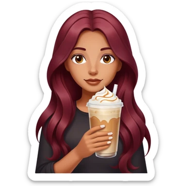 Burgundy long haired tanned girl with iced latte sticker
