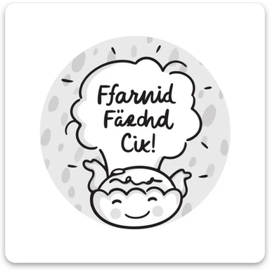 emoji with the text 'Finds IC heraus', handwritten font, casual style, pastel colored background sticker