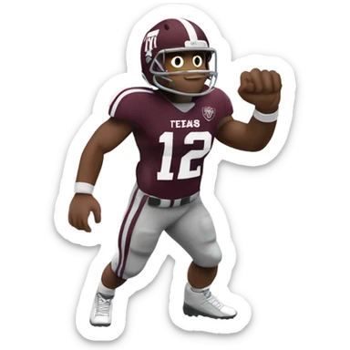 Texas a&m 12th man football player holding up a thumb sticker