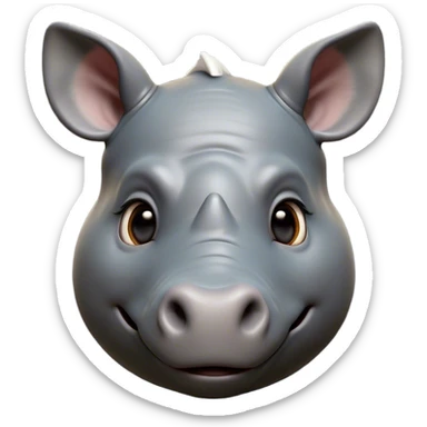 Cinematic Cute Rhinoceros Portrait Emoji, Head tilted playfully and inquisitively, featuring a rugged, glossy slate-gray hide with a gentle, rounded horn and round, sparkling eyes filled with curious wonder, Simplified yet irresistibly adorable features, highly detailed, glowing with a warm, friendly glow, high shine, affectionate and mighty, stylized with a touch of ancient charm, bright and endearing, soft glowing outline, capturing the essence of a mischievous yet loving rhinoceros, so playful it feels like it could stomp out of the screen and into your arms! sticker