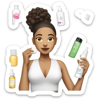 lightskin girl doing her skincare with skincare products  sticker