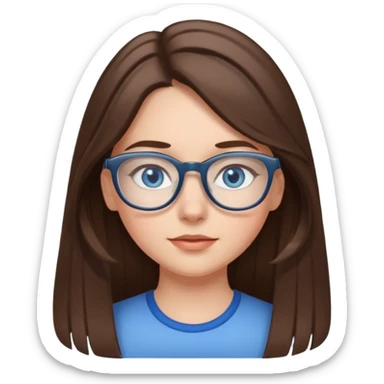 Long brown haired emoji with gray streak down the middle with blue eyes and glasses female young  sticker